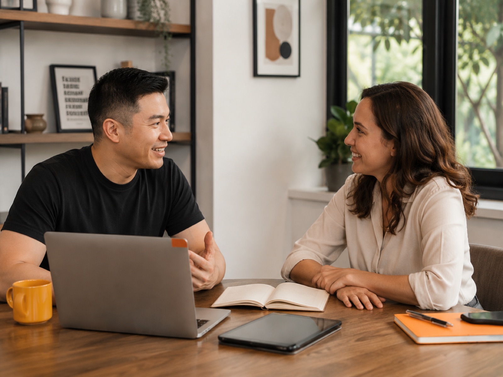A hiring manager and a candidate meeting directly
