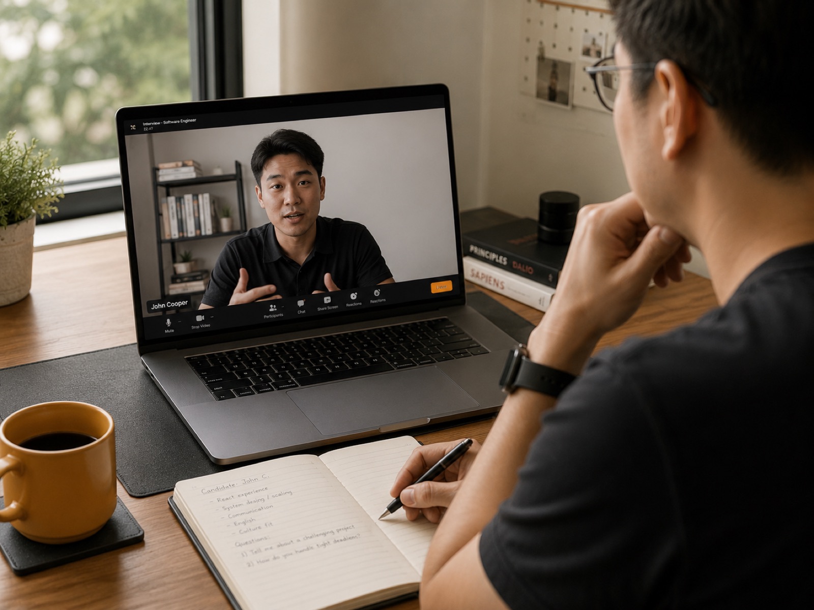 A hiring manager interviewing a shortlisted developer candidate